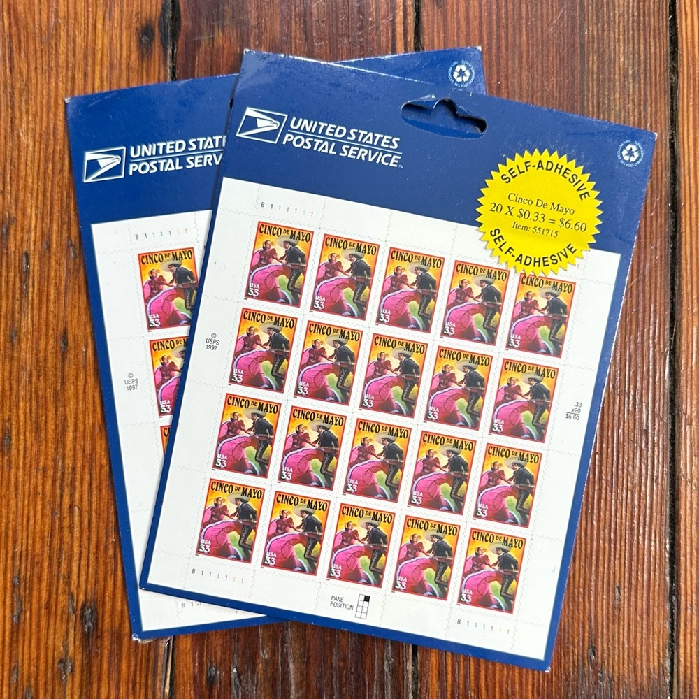 NOS NIP Vintage 1997 USPS Cinco de Mayo .33 stamp sheets x2 sealed